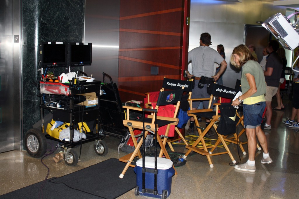 Producers set up shop near the elevators on the second floor at SCAD Atlanta.