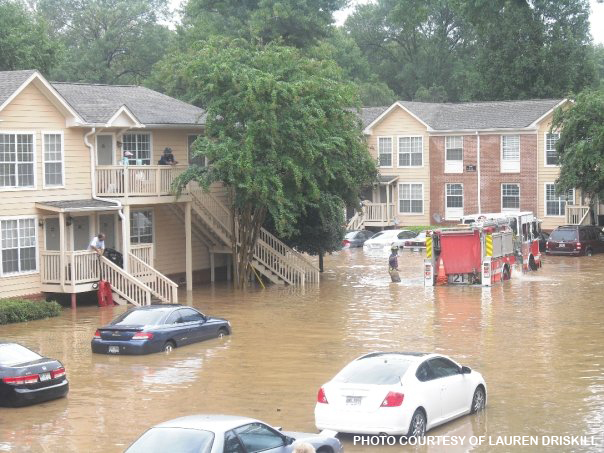Recent rains forced fourth-year fashion marketing and management student Lauren Driskill to evacuate her apartment in this Atlanta complex.